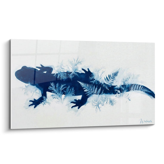Cuadro Salamandra Azul Adornada con Helechos Delicados - Fusión Botánica - Edición Salamandra