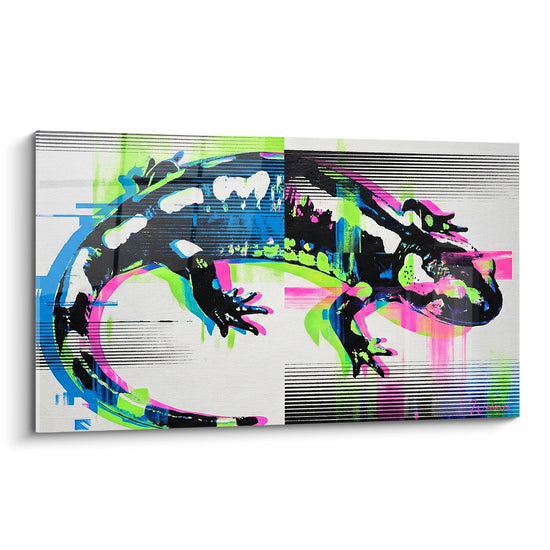 Cuadro salamandra silueta negra efectos glitch coloridos - Arte Digital Vibrante - Edición Salamandra