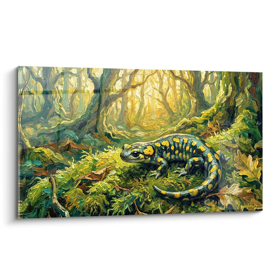 Cuadro Salamandra moteada amarilla y negra en bosque misterioso - Anfibio del Bosque - Edición Salamandra