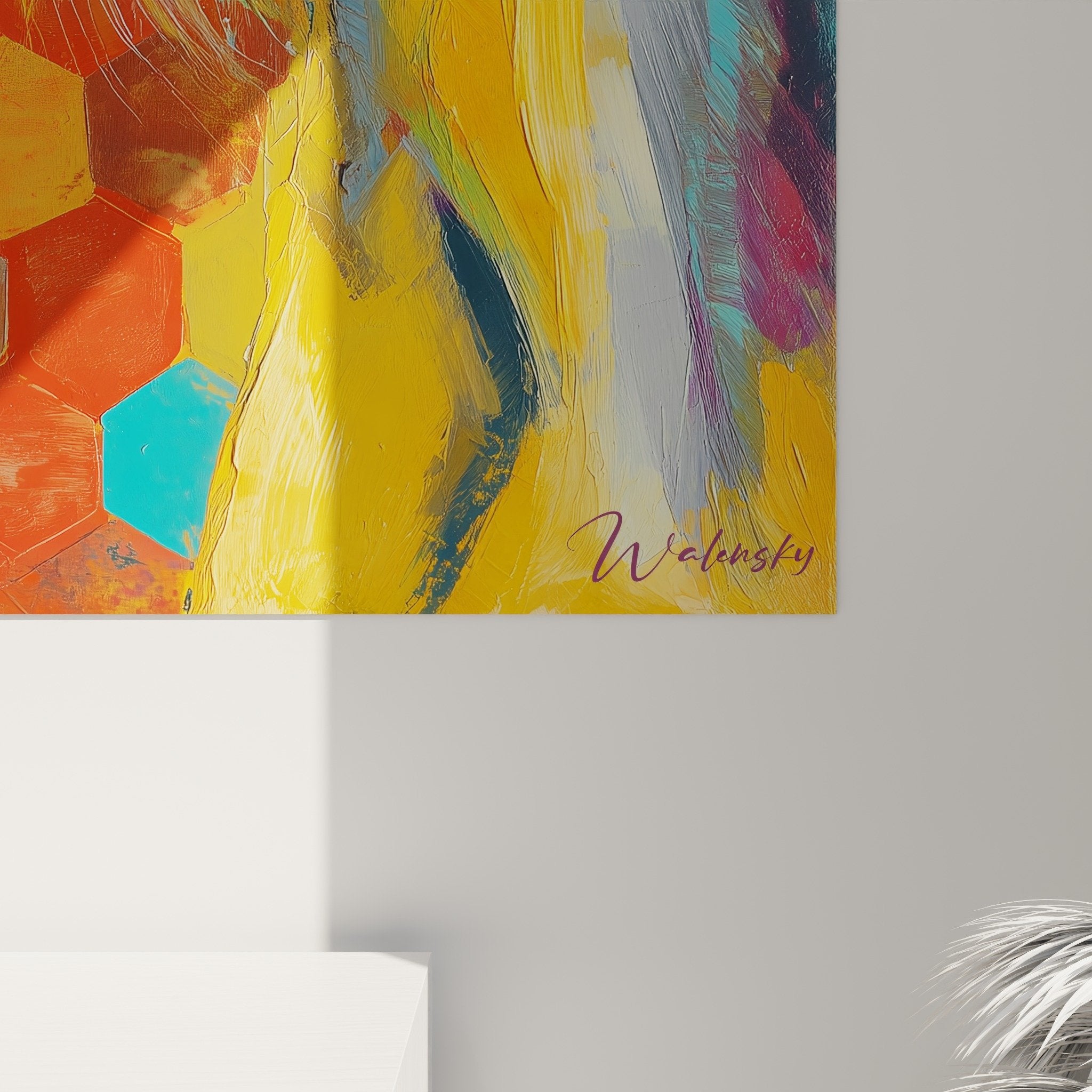 Vue d'ensemble du tableau lévrier Saluki dans intérieur élégant avec éclairage d'ambiance