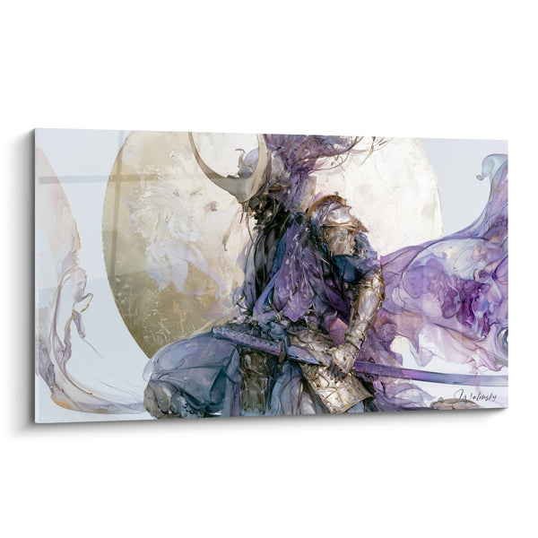 Tableau Guerrier casqué mauve et doré sabre - Veille avant le combat - Edition Samouraï