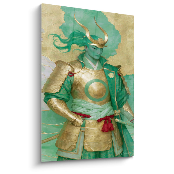 Tableau Samouraï en armure dorée et verte - Calme avant la bataille - Edition Samouraï