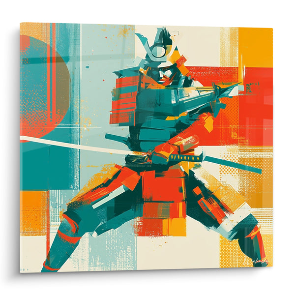 Tableau Samouraï en armure rouge et sarcelle - Instant du duel - Edition Samouraï