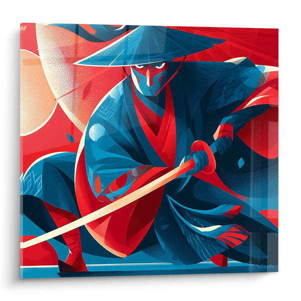 Tableau Guerrier bleu et rouge au sabre dégainé - Instant décisif - Edition Samouraï