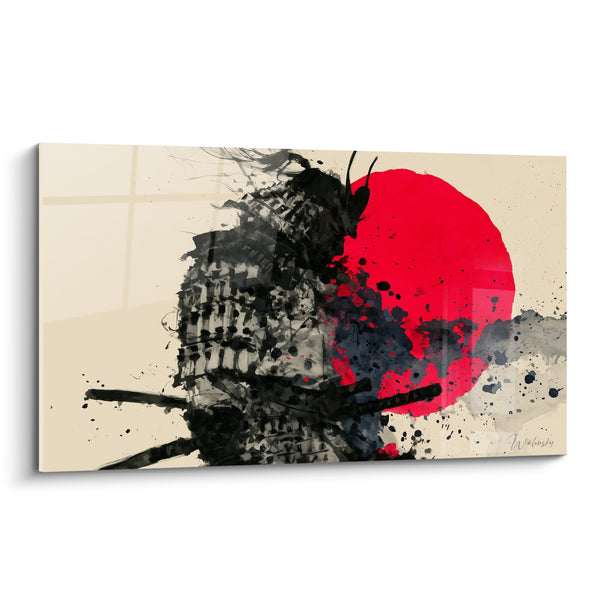 Tableau Guerrier noir et rouge à l'encre éclaboussée - Disque solaire écarlate - Edition Samouraï