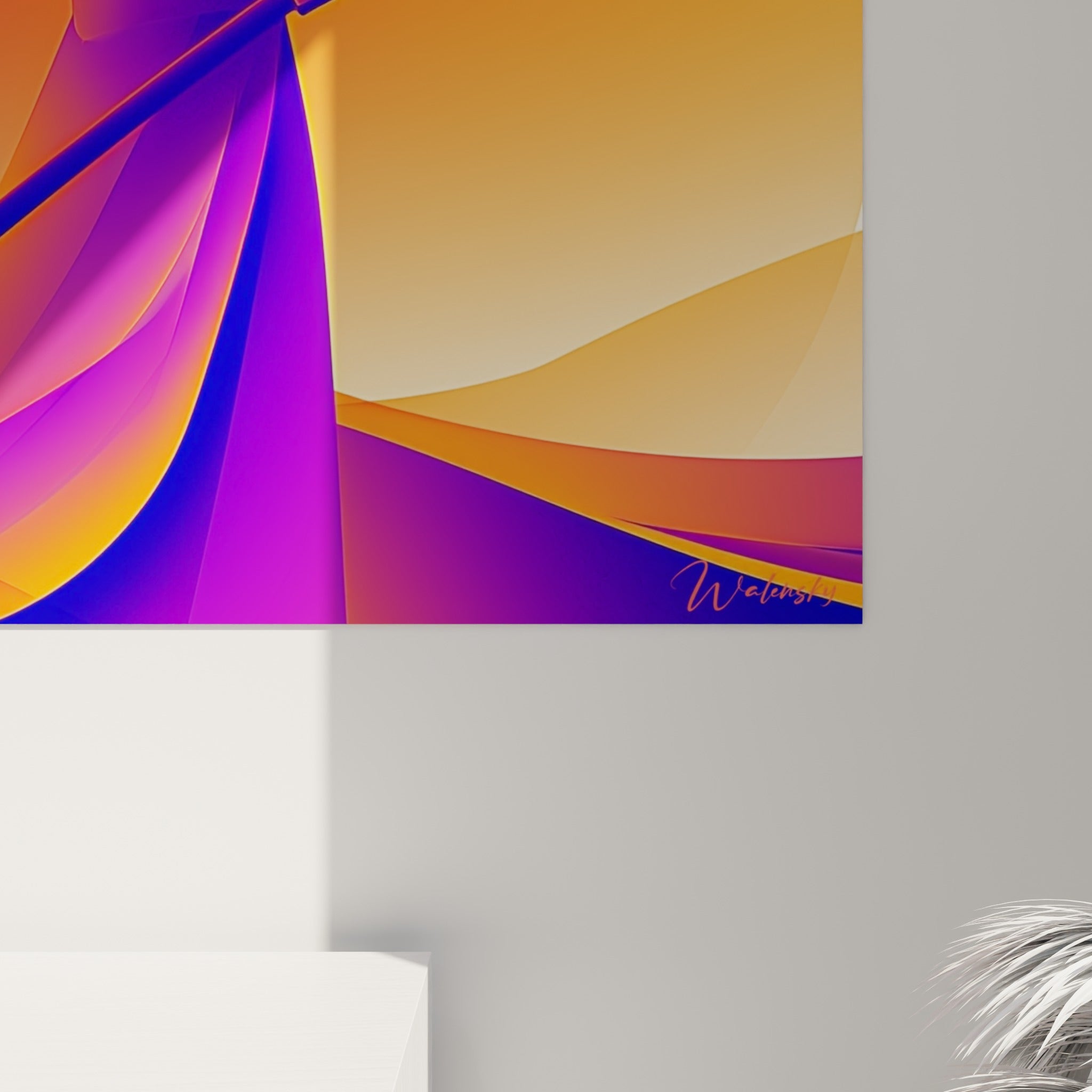Détail des dégradés orange et violet du Samouraï, texture lisse et contours nets de l'impression