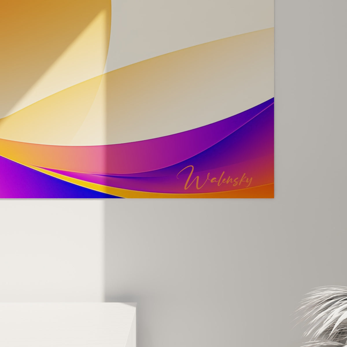 Dégradés orange et violets du tableau Samouraï vus de près, contours nets et transitions chromatiques fluides sur la toile.