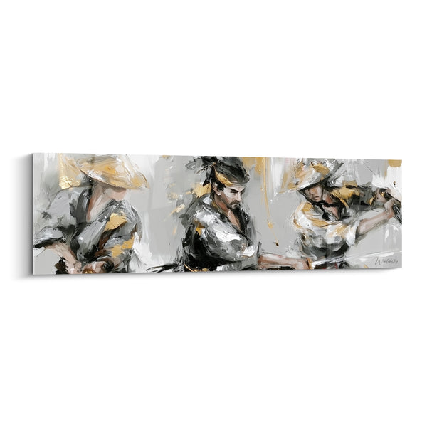 Tableau Guerriers gris et dorés au sabre - Instant de bataille - Edition Samouraï