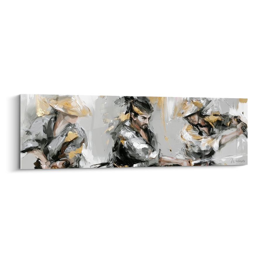 Tableau Guerriers gris et dorés au sabre - Instant de bataille - Edition Samouraï