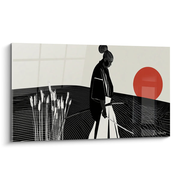 Tableau Guerrier noir et rouge parmi les épis de blé - Disque solaire écarlate - Edition Samouraï