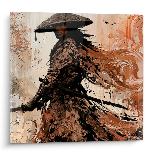 Tableau Samouraï au chapeau et katana tourbillonnant - Instant de tension - Edition Samouraï
