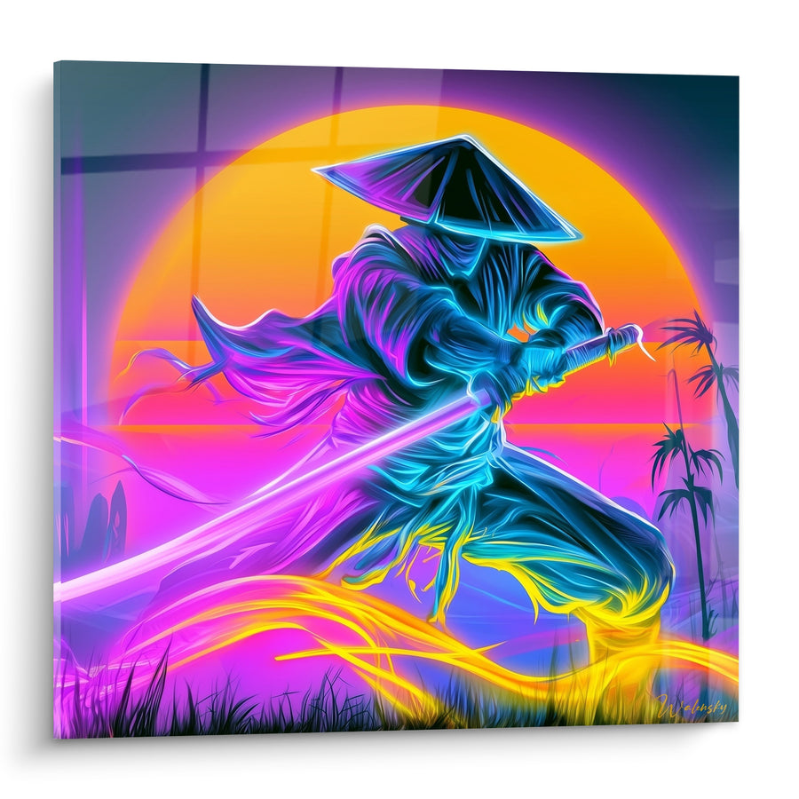 Tableau Guerrier au chapeau conique dégainant son sabre - Fulgurance nocturne - Edition Samouraï