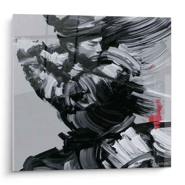Tableau Guerrier noir et blanc à la touche écarlate - Profil au sabre incliné - Edition Samouraï