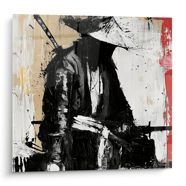 Tableau Guerrier noir au chapeau conique et sabre - Instant suspendu - Edition Samouraï