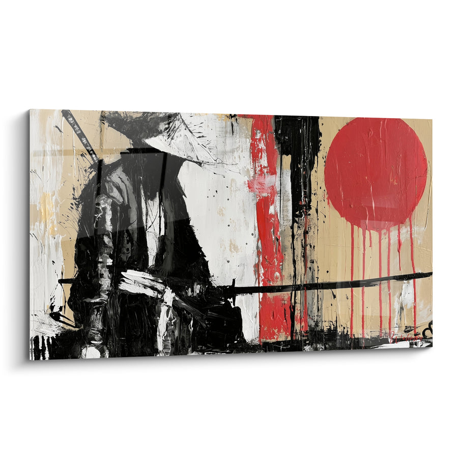 Tableau Guerrier noir et beige au disque écarlate ruisselant - Chapeau conique effiloché - Edition Samouraï