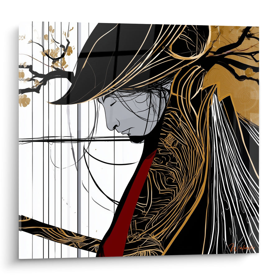 Tableau Samouraï au profil doré et rouge - Instant de méditation - Edition Samouraï