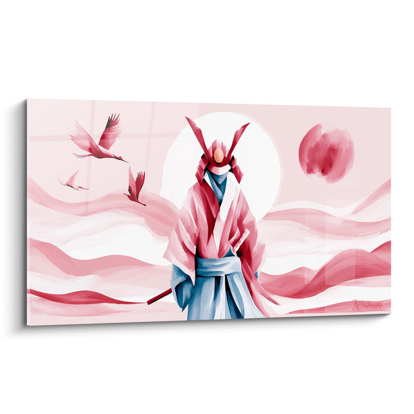 Tableau Samouraï rose et bleu aux grues - Veille avant le duel - Edition Samouraï
