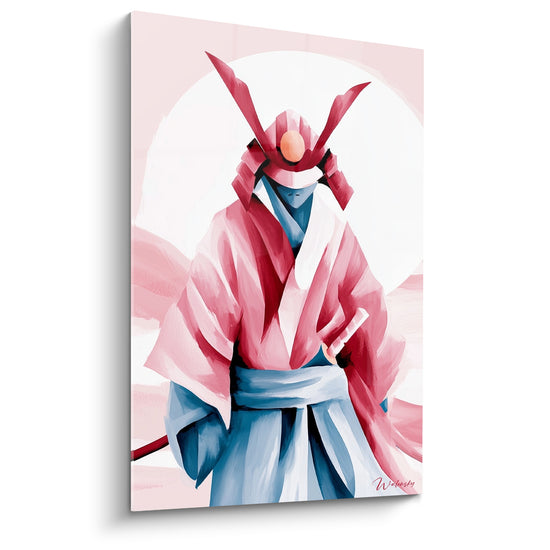 Tableau Guerrier rose et bleu poudré au disque lunaire - Manches drapées amples - Edition Samouraï
