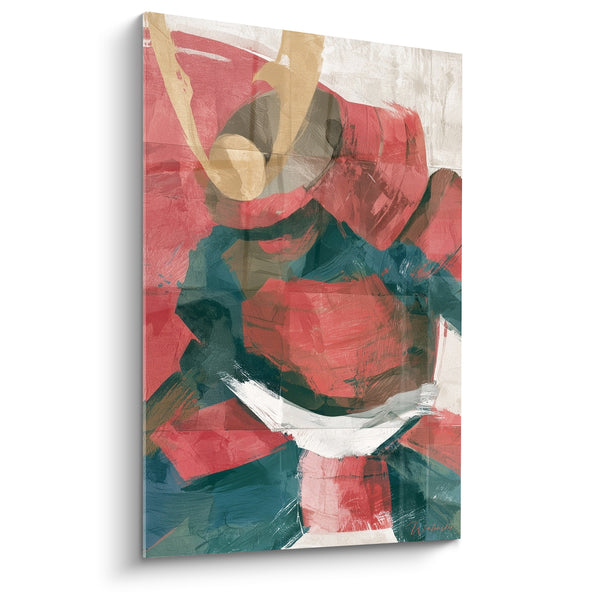 Tableau Samouraï abstrait rouge et bleu pétrole - Fureur figée - Edition Samouraï