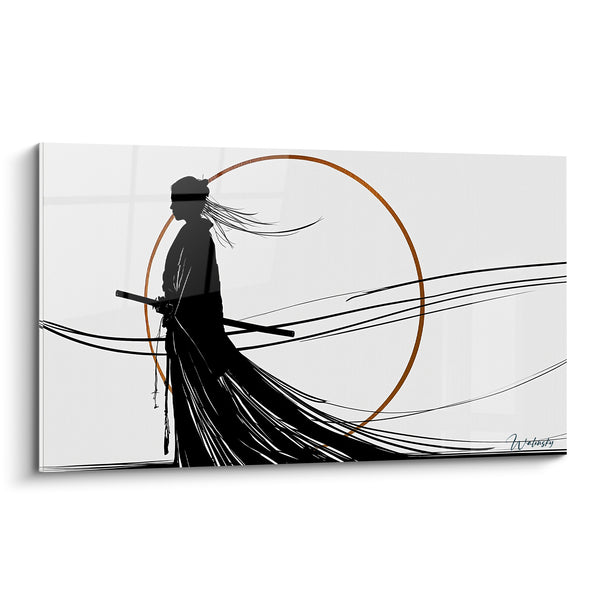Tableau Silhouette noire et cuivrée au manteau flottant - Lignes du vent - Edition Samouraï