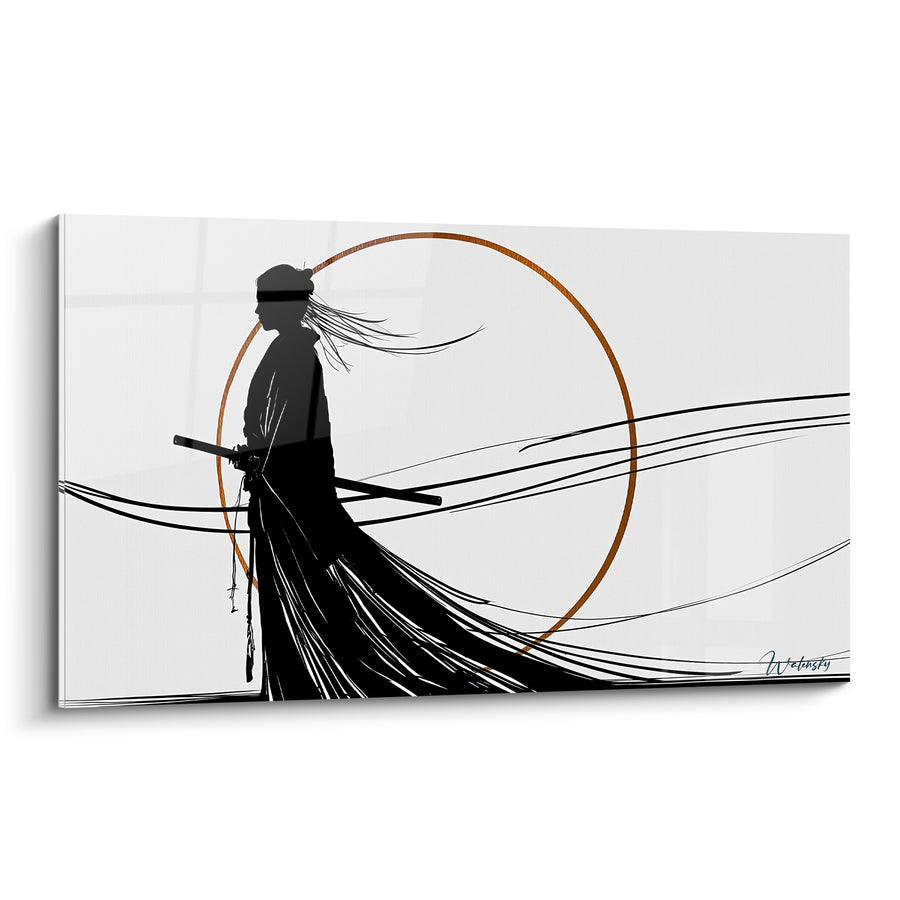 Tableau Silhouette noire et cuivrée au manteau flottant - Lignes du vent - Edition Samouraï