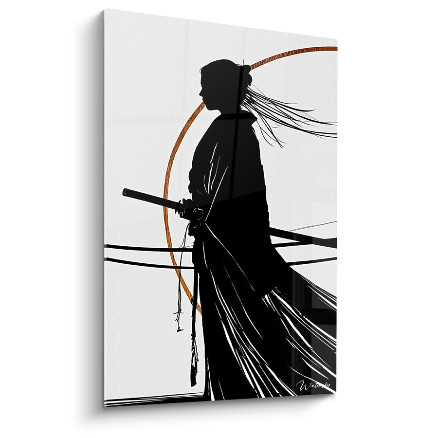 Tableau Guerrier noir et orange au cercle incomplet - Silhouette au sabre glissé - Edition Samouraï