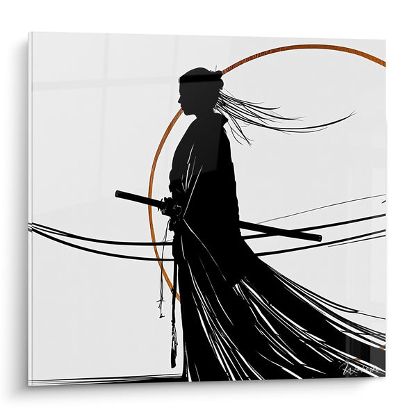 Tableau Samouraï noir au cercle orangé - Souffle avant le duel - Edition Samouraï
