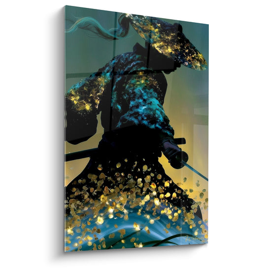 Tableau Guerrier noir et doré aux éclats dissous - Silhouette en dispersion lumineuse - Edition Samouraï