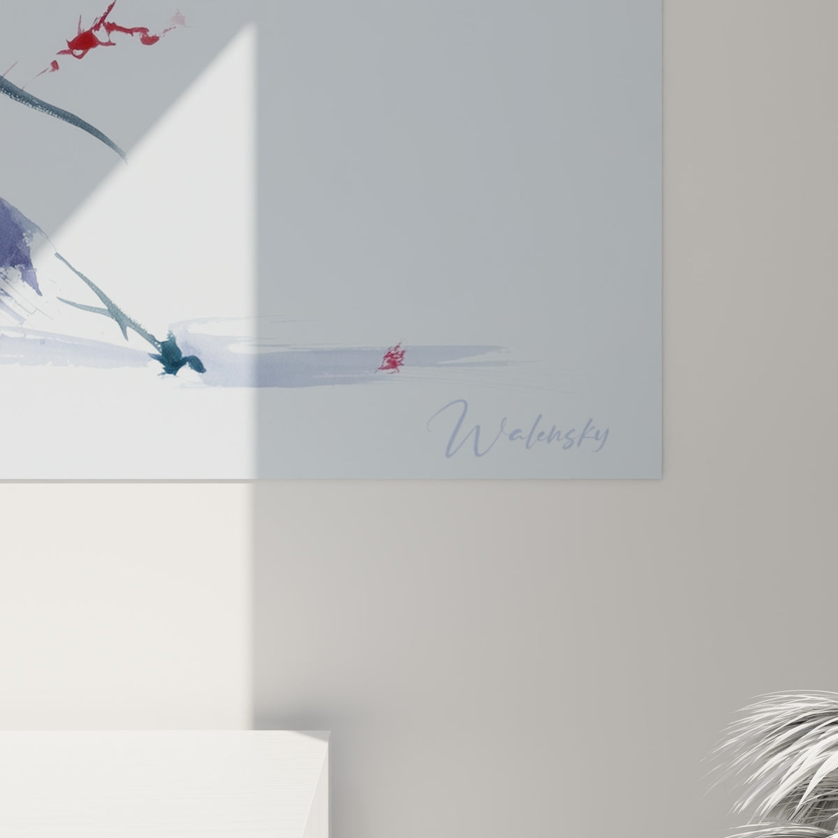Coulures rouge vif et empâtements gris se mêlant sur la toile du Samouraï vue de près