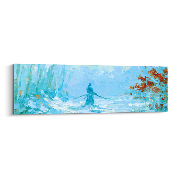 Tableau Guerrier turquoise et roux dans la forêt givrée - Silhouette solitaire au sabre - Edition Samouraï