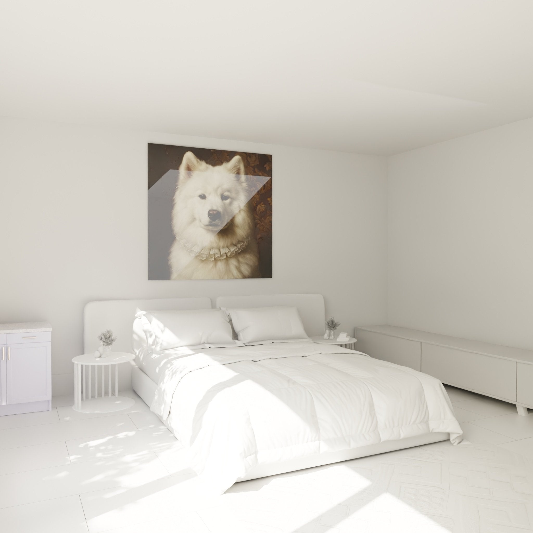 Tableau Samoyède aristocratique chambre décoration murale chien blanc élégant portrait classique