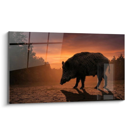 Wanddecoratie Everzwijn bij Zonsondergang - Wilde Silhouet - Everzwijn Editie