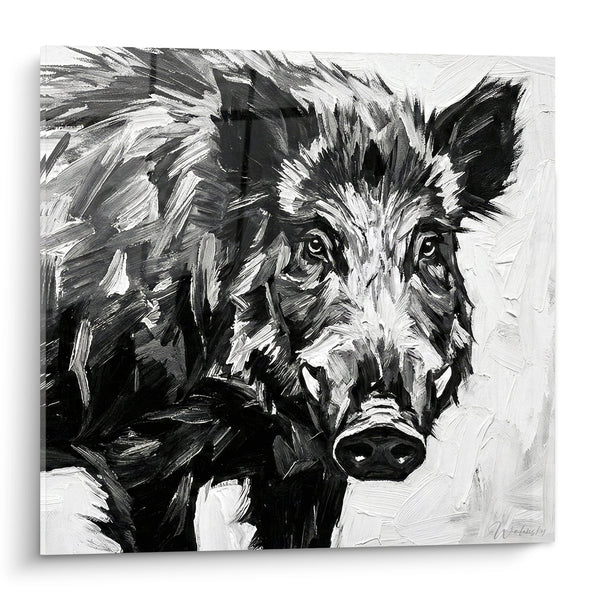Cuadro de Jabalí en Blanco y Negro con Pinceladas Expresivas - Mirada Salvaje - Edición Jabalí