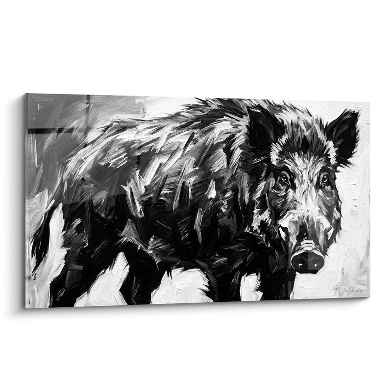 Black and White Wild Boar Expressionist Painting - Savage Power - Boar Edition
