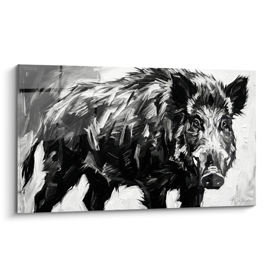 Tableau Sanglier Noir et Blanc en Peinture Expressionniste - Puissance Sauvage - Edition Sanglier