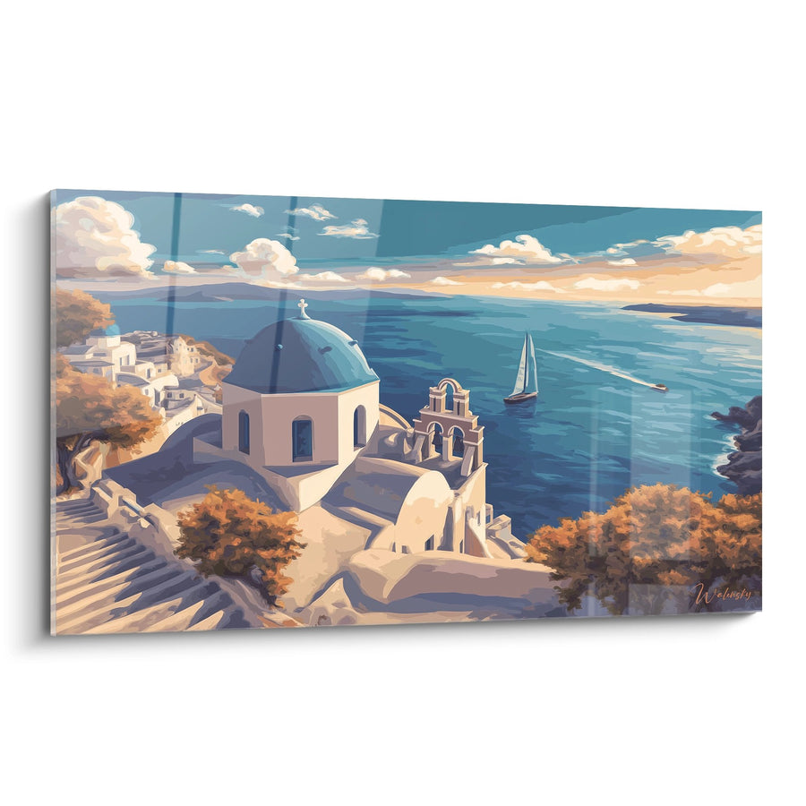 Cuadro iglesia griega Santorini - Vista panorámica mar Egeo - edición Islas y archipiélagos