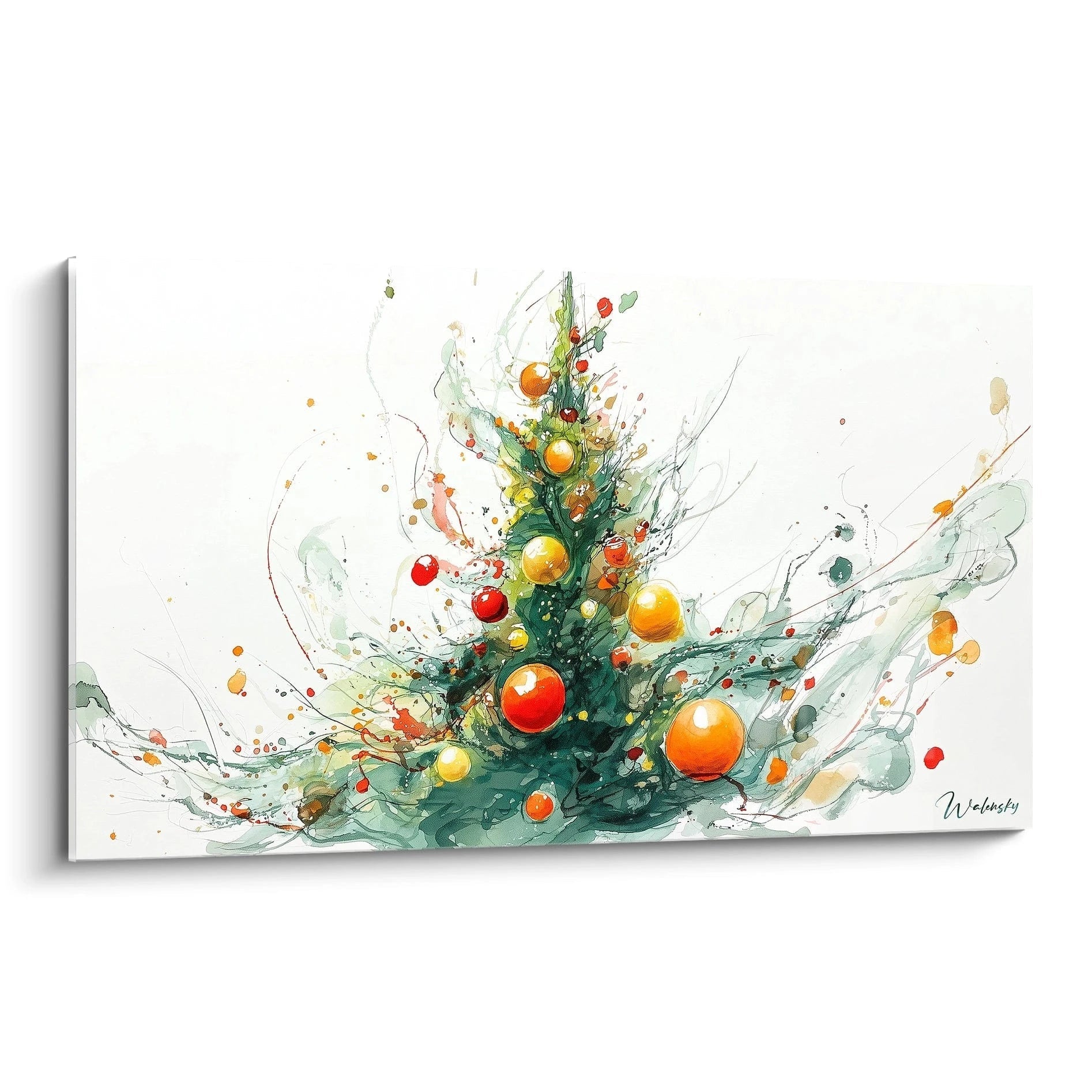Tableau mural sapin de Noël moderne avec des décorations colorées et des touches artistiques