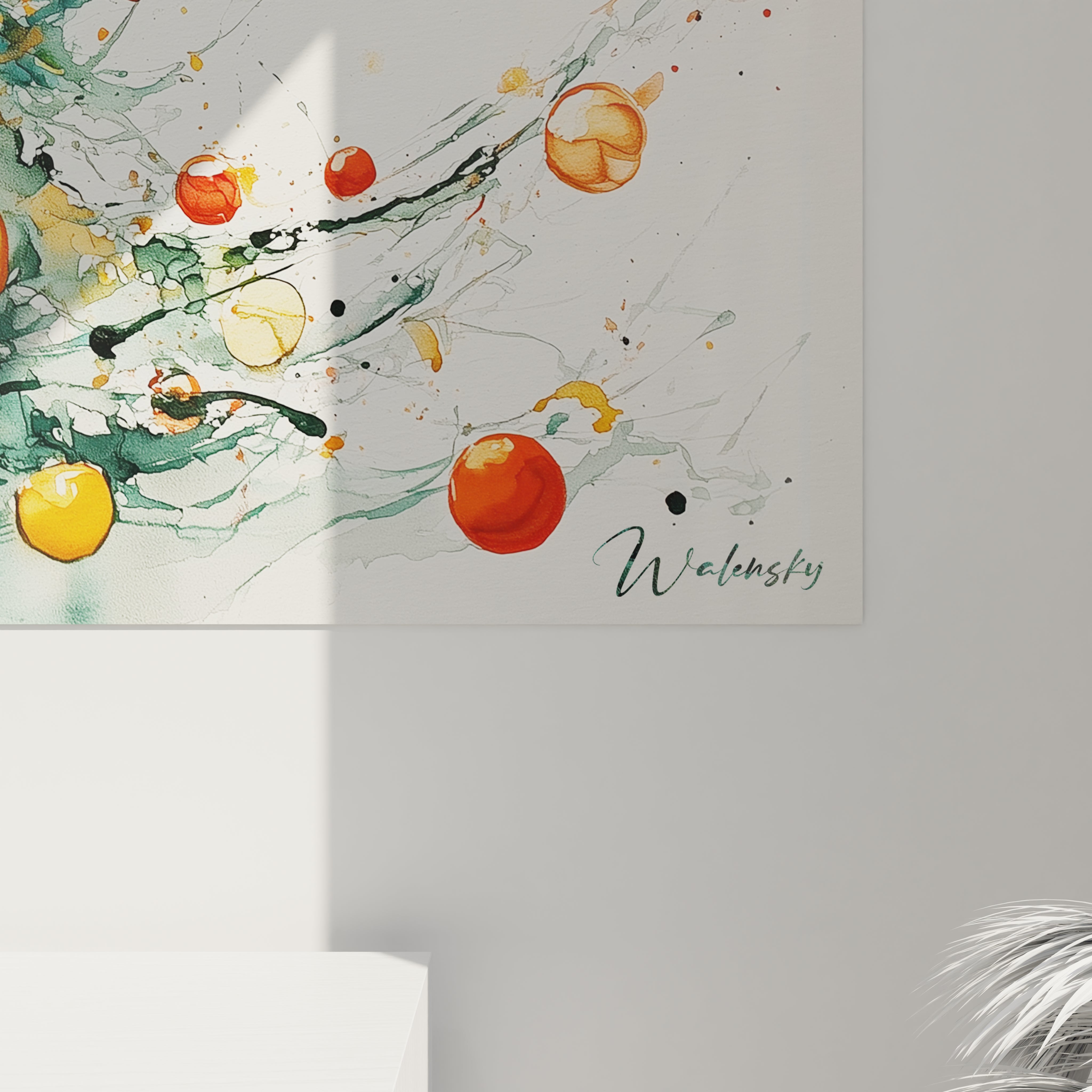 Tableau mural sapin de Noël aquarelle avec des couleurs vives et des formes abstraites