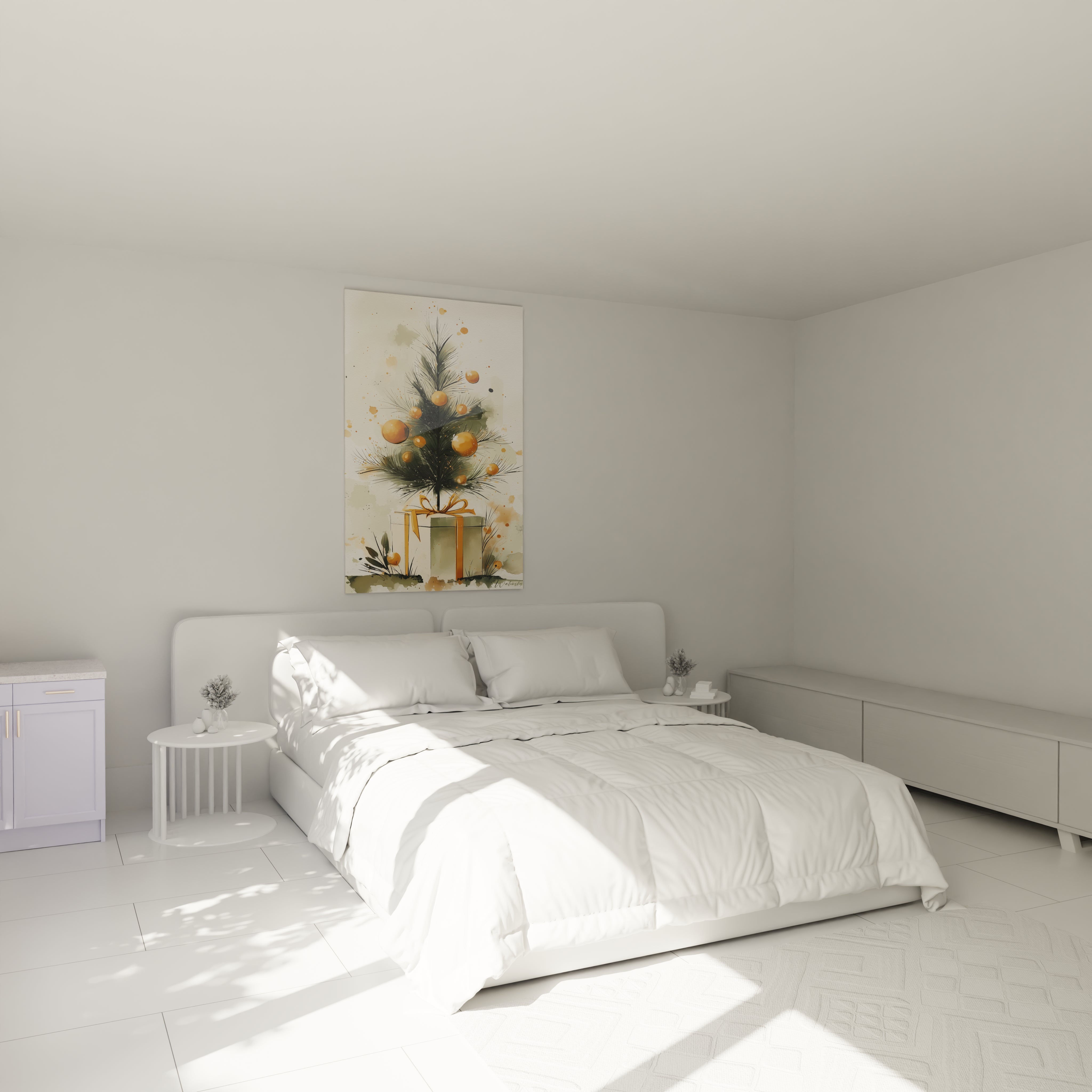 Tableau sapin de Noël doré décoratif pour ajouter une touche festive à votre chambre