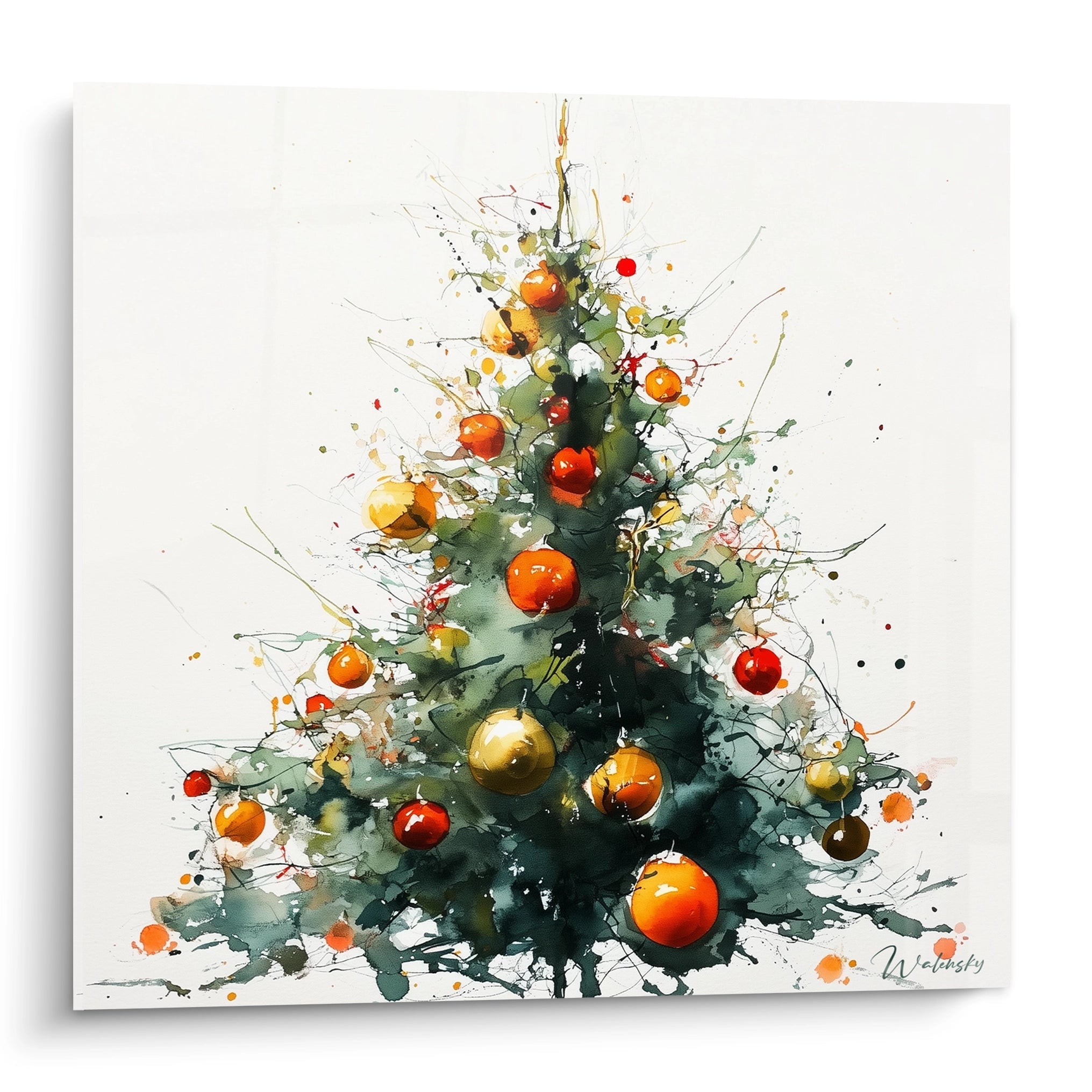 Tableau mural sapin de Noël haut de gamme avec des décorations colorées et un style artistique moderne