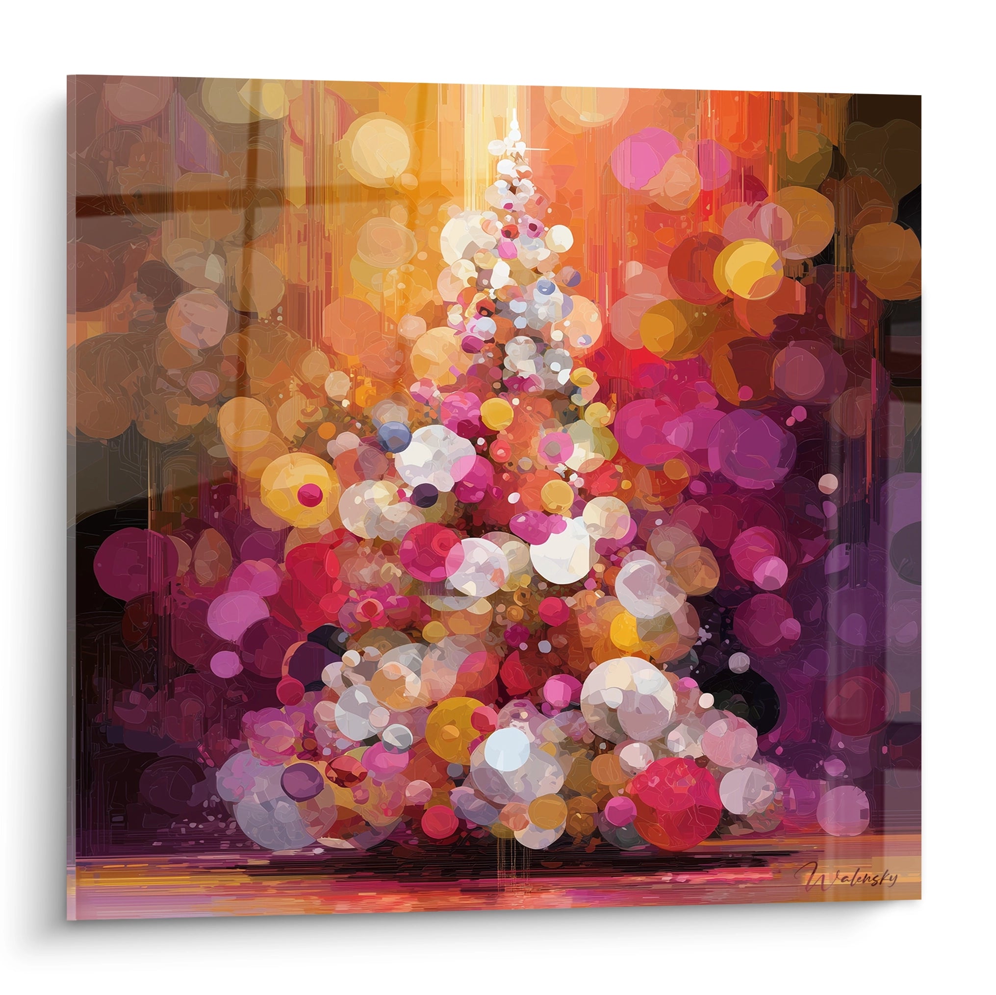 Tableau mural sapin de Noël moderne avec des couleurs vives et des formes abstraites festives