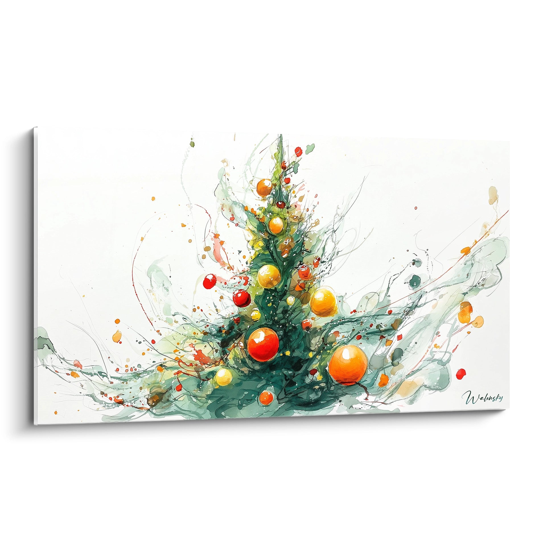 Tableau mural sapin de Noël moderne avec des décorations colorées et des touches artistiques