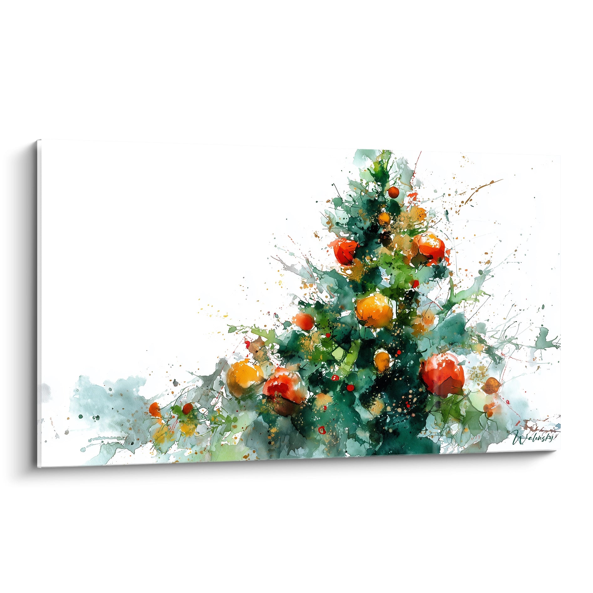 Tableau mural sapin de Noël moderne avec des décorations vibrantes et un design artistique