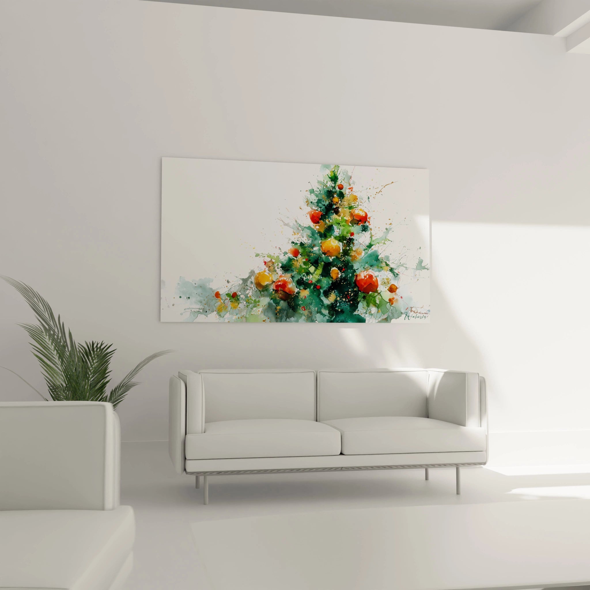 Tableau sapin de Noël moderne de Walensky avec des couleurs vives et décoratives pour un intérieur contemporain