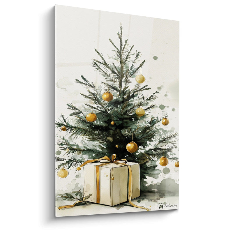 Tableau Sapin Lumières d'Or Suspendues - édition Noel