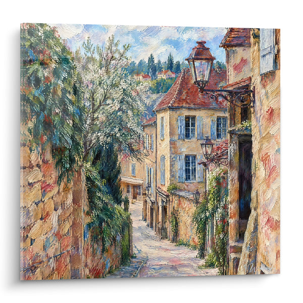 Tableau Ruelle pavée ocre et toits rouges - Flânerie printanière - Edition Sarlat-la-Canéda Nouvelle-Aquitaine France