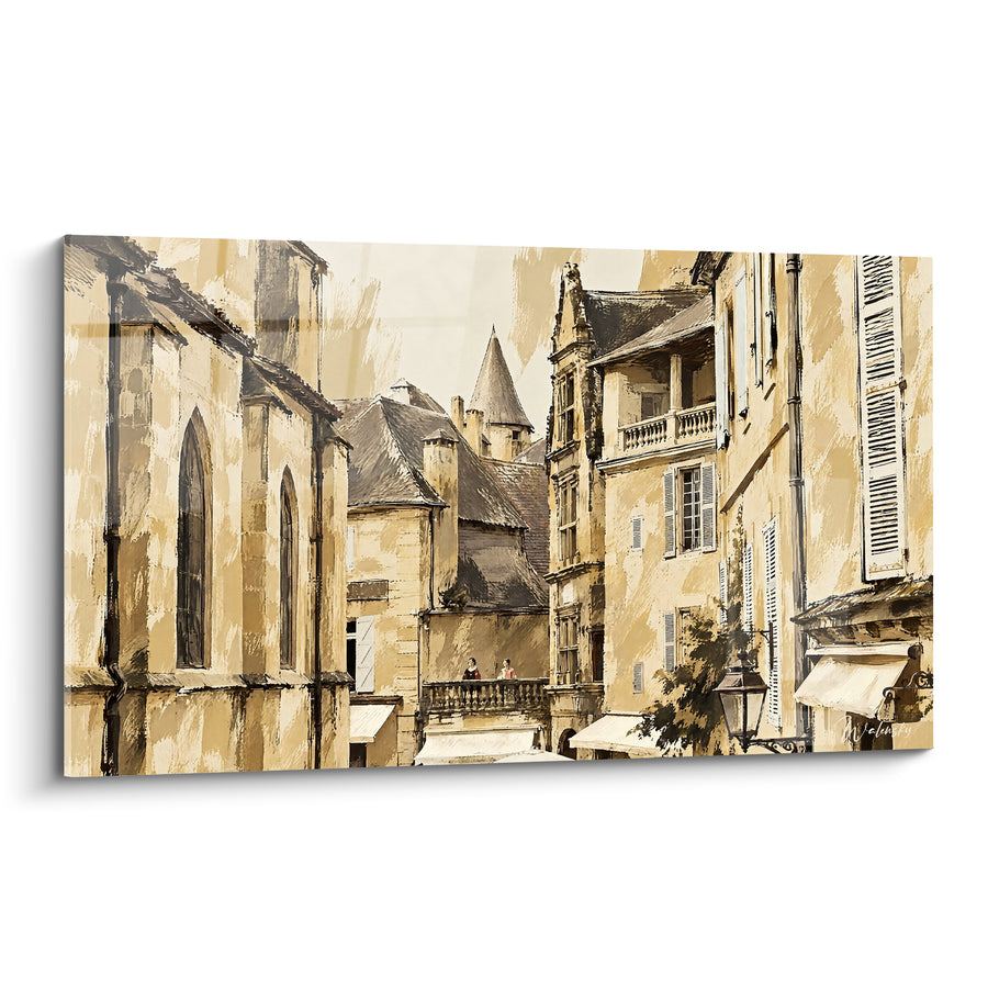 Tableau Ruelle médiévale aux tons ocre et sable - Flânerie médiévale - Edition Sarlat-la-Canéda Nouvelle-Aquitaine France