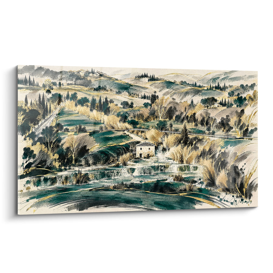 Painting Waterfalls in Green and Gold of Tuscany - Haven of the Hills - Saturnia Tuscany Italy Edition
