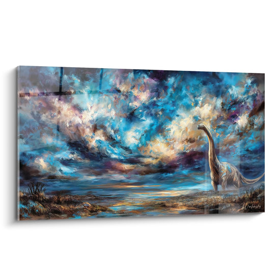 Tableau Sauropode sous ciel dramatique - Majesté Préhistorique - édition Dinosaure