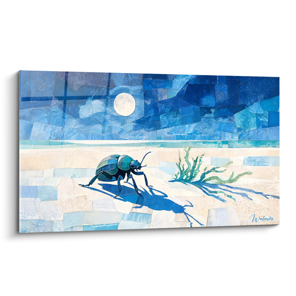 Tableau Scarabé bleu sable clair lune nocturne - Marche sous la lune - Edition Scarabé